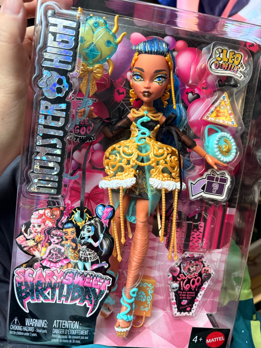 monster Cleo DeNile high teal & gold fashion doll with blue hair